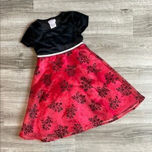 Blueberi Boulevard black velvet red floral print little girls dress